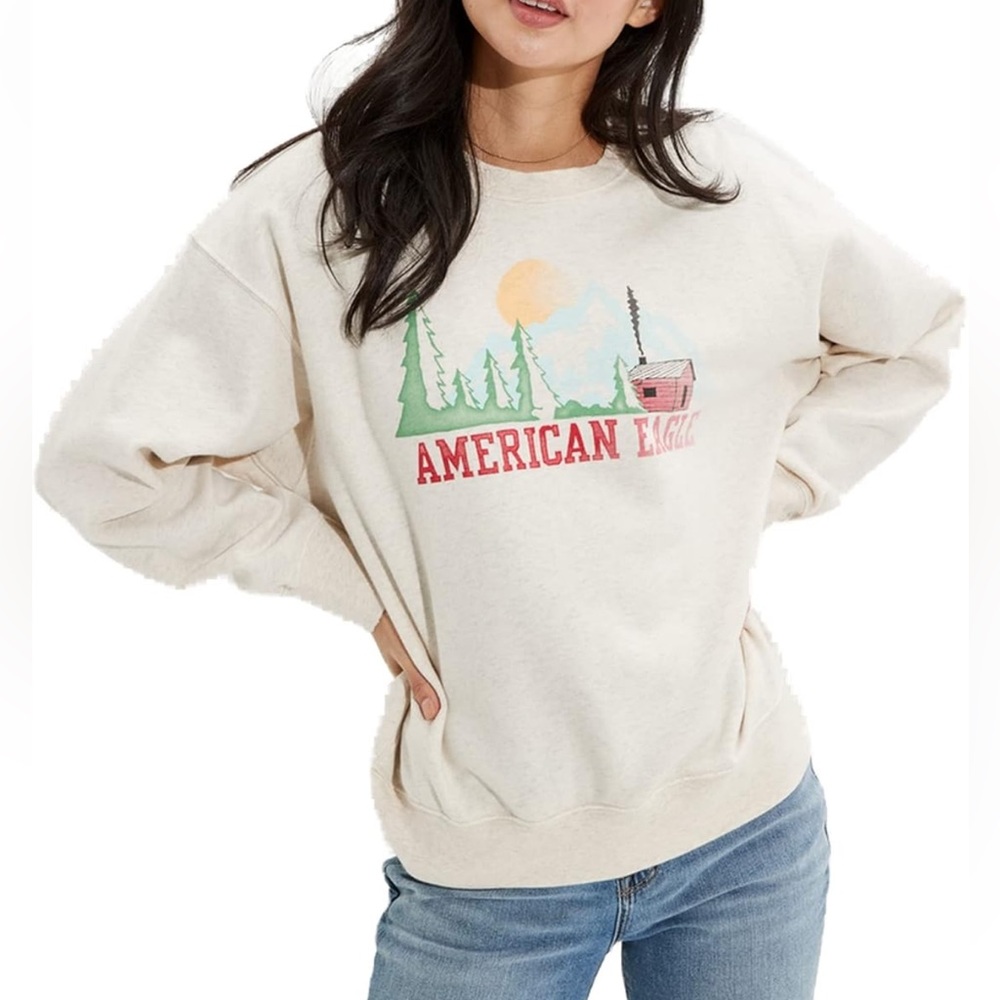 American Eagle Women's Fleece Oversized Vintage Crew Neck Sweatshirt - Picture 1 of 6